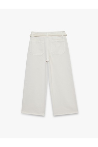 Koton Kemer Detaylı Pamuklu Kısa Geniş Paça Pantolon - Wide Leg Jeans Ekru 6sal40052mw