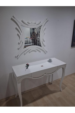 Dresuar 90628 Cnc Çökertme Model Cnc Ayna Lake Beyaz Tabla Kayn Aslan Ayak Beyaz