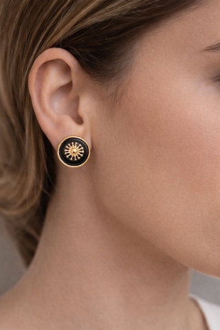 Kadın Küpe Vintage Düğme Model Gold Sun Küpe Siyah