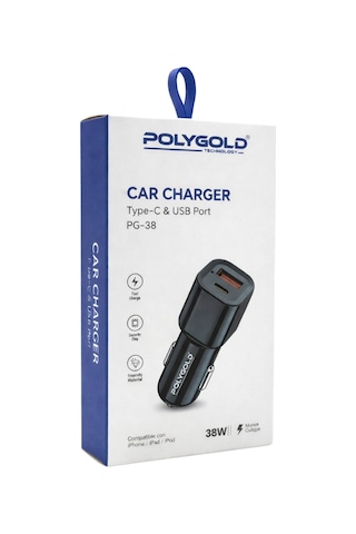 Polygold Pg-38 38w Max Hızlı Araç Şarj Cihaz Çift Çıkışlı Type-c Ve Usb