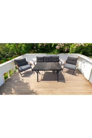 Pi Elize Bahçe Balkon Mobilyası Gri Antrasit 3+1+1 Perla Masa Antrasit - Gri