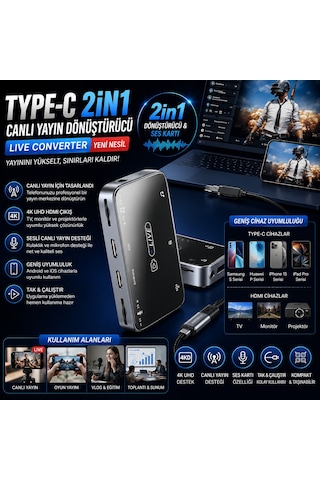 Canlı Yayın İçin Dönüştürücü Conventer Apple iPhone Uyumlu Android 2 Çıkışlı Canlı Yayın Aparatı