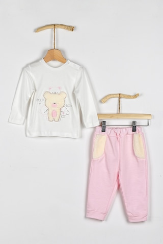 Nono Baby Peluşlu Kız Bebek 3'lü Takım Zıkzak Kumaşlı Pembe