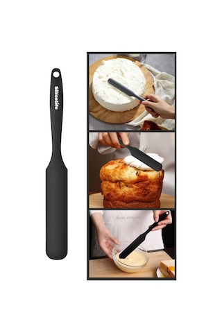 Silicolife Pasta Sıvama Spatulası, Silikon Çikolata Krema Reçel Sıyırma Sıvama Bıçağı Spatulası 25cm Siyah Siyah