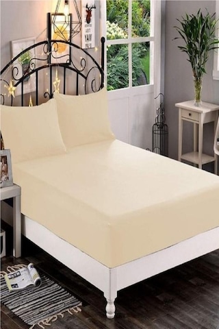 Mycey Krem Lastikli Streç Battal Boy Havlu Çarşaf 180x200 Cm Krem