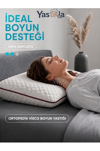 Boyun Destekli Ortopedik Hafızalı Visco Klasik Yastık 40 X 60 X 16 Beyaz