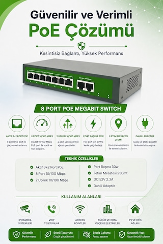 8 Port Megabit Poe Switch 10/100