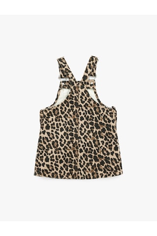 Koton Leopar Desenli Cepli Kare Yaka Askılı Denim Jile Elbise Kahverengi Desenli 7wmg80001ad