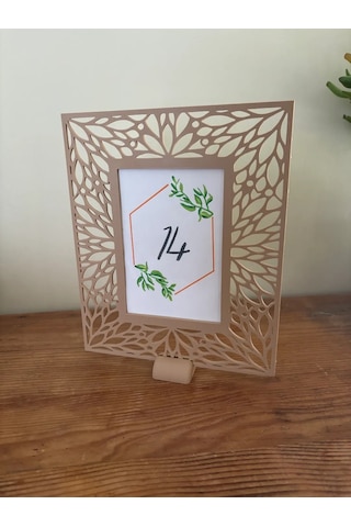 Buradabulabilirsin 3d Baskı Yaprak Desenli Masaüstü Fotoğraf Çerçevesi Oyma Çiçek Desenli Düğün Ve Masa Numarası Çerçevesi Bej Bbz