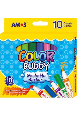 Amos Color Buddy - 10 Renk Keçeli Kalem Yıkanabilir