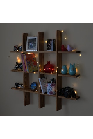 Woodencity Led Işıklı Dekoratif Ahşap Raf Kitaplık