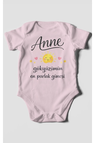 Morivokids Anne, Gökyüzümün En Parlak Güneşi Kısa Kollu Bebek Body Bebe Pembe