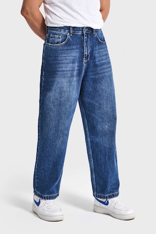 Itsbasic Erkek Koyu Mavi Renk 3w5-5 Loose Baggy Fit Bol Kesim Cep Nakış Detaylı Denim Jean