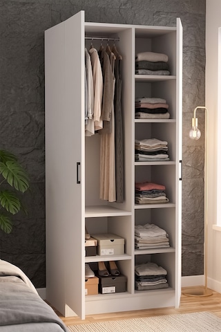 Açelya Gardrop Askılı Elbise Dolabı Raflı Elbise Dolabı Beyaz