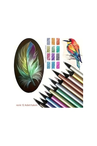 Kara Kalem Çizim Seti Metalik 12 Renk Kalem Çizim Set, Parlak Eskiz Ve Tonlama-12li