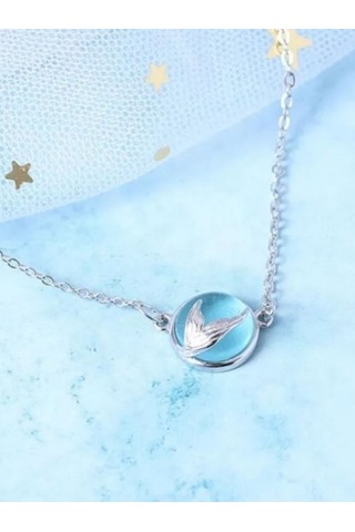 925 Ayar Gümüş Kristal Mavi Taşlı Balık Kuyruğu Kolye