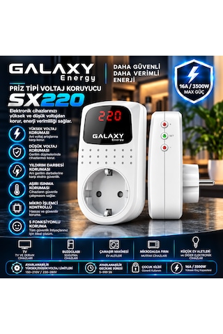 Galaxy Energy Sx220 Dijital Voltaj Koruyucu Priz 16a 3500w Ayarlanabilir Yüksek Düşük Voltaj Koruması Yıldırım Darbesi Koruması Çocuk Kilidi Yok