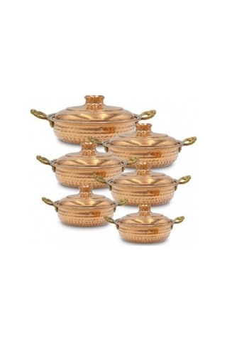 Bakır Tava Derin Kapaklı 6'lı Set Bakır