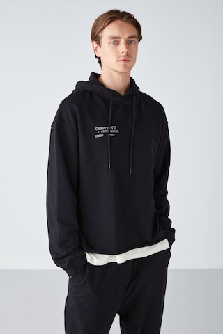 GRIMELANGE Leox Erkek Comfort Fit Nakışlı Kapüşonlu Siyah Eşofman Takımı Siyah