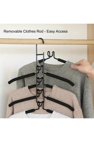 Elmpaly 5 Katmanlı Siyah B Ağır Hizmet Tasarruflu Katlanır Askılık Metal Çok Katlı Kaymaz Köpük Dolgulu Ceket Kazak Gömlek Tişört İçin Verimli Gardırop Düzenleyici Ahşap