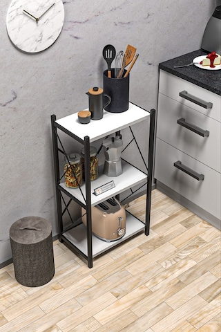 Morpanya Arveni Metal Tekli Mutfak Rafı Malzeme Dolabı 3 Raflı Mikrodalga Fırın Rafı Çok Amaçlı