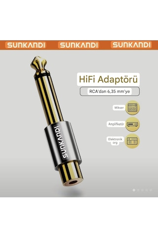 Sunkandı Rca To 6.5mm Rca 1/4 İnç Ses Adaptörü,hifi Ses Teknolojisi Ce Lisanslı 6.35mm Mono Fiş Erkek - Rca Dişi Konnektörler Gitar, Amplifikatörler, Hoparlörler İçin 1 Adet