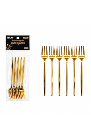 60 Parça Gold Tatlı Çatal Seti 13cm - 1 Paket İçinde 6 Adet Vardır - 10 Paket Gönderilir 5250 Diyarı Fırsat