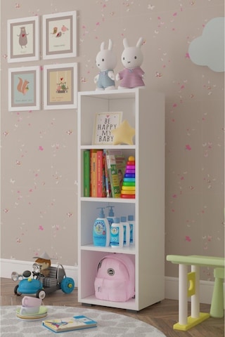 Glass Çok Amaçlı Kitaplık & Düzenleyici Dolap 4 Raflı Beyaz