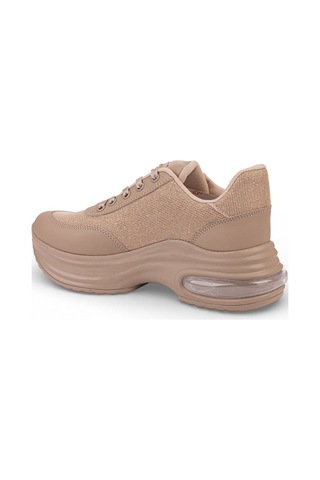 Modalendo 1511-26 Cilt Deri Simli Şeritli Anatomik Bağcıklı Kadın Sneaker Bej