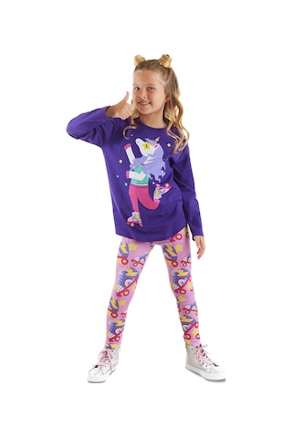 Denokids Mshb&g Patenli Unicorn Kız Çocuk Tunik Tayt Takım Çok Renkli