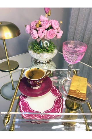 Majestik Magenta Dalgalı Nakış Peçete 2'li Set 15x15cm Premium Kokteyl Sunum Peçetesi Çok Renkli