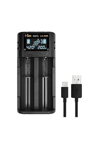 I-gen Lıı-400 Akıllı Li-ıon Pil Şarj Cihazı, Type-c Girişli, Lcd Ekranlı, 2 Slot Şarj, Li-ıon & Ni-mh Uyumlu 18650 / 21700 / Aa / Aaa