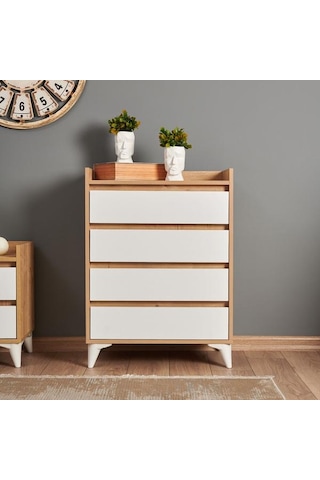 Just Home Verona 4 Çekmeceli Şifonyer - Safir Meşe / Beyaz Safir Meşe / Beyaz