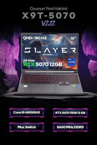 Game Garaj Slayer-X9T-5070-V2.12-C3 i9-14900HX 64 GB 2 TB SSD RTX5070 16" Free Dos Dizüstü Bilgisayar