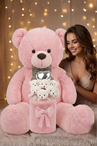 Sevgililer Günü Ne Özel: Premium Kalp Balonlu Deluxe Peluş Pembe Ayıcık Buketi Özel Kutulu Tasarım