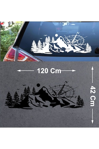 Pusula Dağ Orman Sticker - 4x4 Kamp Adventure Pickup Karavan Araba Sticker - Araç Araba Cam Sticker - 00303 120 Cm