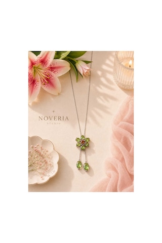Bloom Collection Yeşil Çiçekli Çelik Kolye Yeşil Yeşil