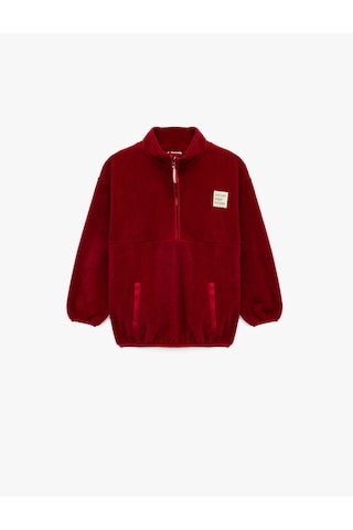 Koton Uzun Kollu Cep Detaylı Baskılı Yarım Fermuarlı Polar Sweatshirt Bordo 6wkg10147ak Bordo