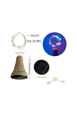 6'li Paket Güneş Enerjili Şarap Şişesi Işıkları, 20 Led Su Geçirmez Bakır Mantar Güneş Işığı Düğün, N Diğer