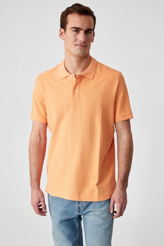 Grimelange ZEKE Erkek Polo Yaka Relaxed Fit Patlı Düğmeli Kısa Kollu Turuncu T-Shirt