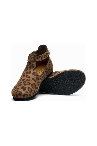 Comfortfusse Rigi - Kadın Ortopedik Hakiki Deri Babet Ayakkabı Leopar Baskılı Deri