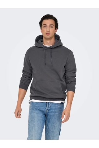 Only & Sons Erkek Regular Fit Koyu Gri Kapüşonlu Sweatshirt - 22018685