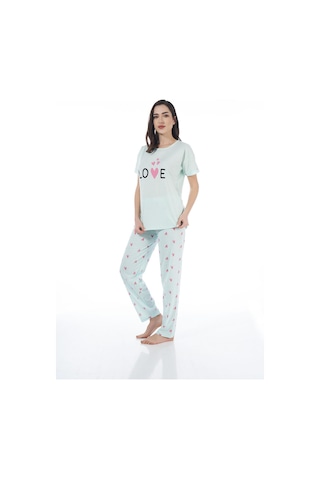 Estiva 22123 Kadın Kalp Desenli Kısa Kollu Viskon Pijama Takımı 001