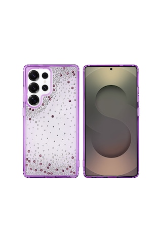 Galaxy Uyumlu S25 Ultra Kılıf Kamera Yükseltili Simli Damla Taşlı Silikon Pazarplus Siyah