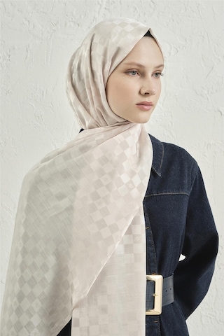 Armine Elegance İpek Pamuk Dama Şal 17 Krem