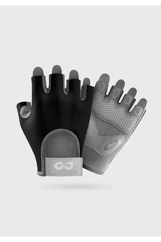 Terletmeyen Yarım Parmak Fitness Yoga Pilates Avuç İçi Kaymaz Silikon Spor Eldiven Gri, Siyah