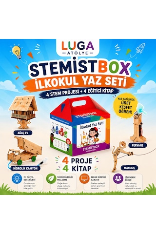 Stemist Box İlkokul Yaz Seti - 4'lü Ahşap Stem Eğitim Seti - Aktivite Kutusu 4'lü Set