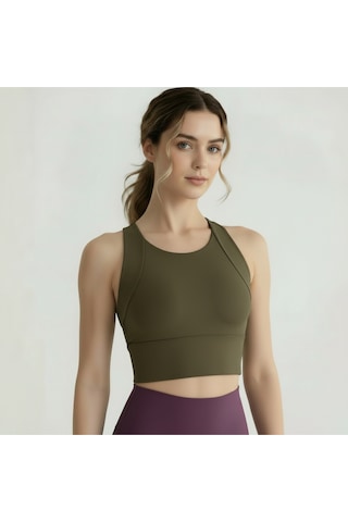 Sculpt Spor Sütyeni Yüksek Destek Toparlayıcı Fitness Yoga Spor Bra Haki