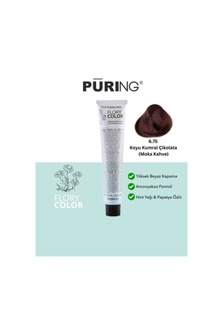Puring Flory Color Papatya Özlü Amonyaksız Saç Boyası Moka Kahve 100 ML 6.75 Koyu Kumral Çikolata