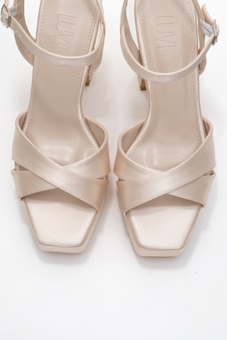 Yulia Bej Saten Çapraz Bantlı Kadın Platform Topuklu Ayakkabı Bej